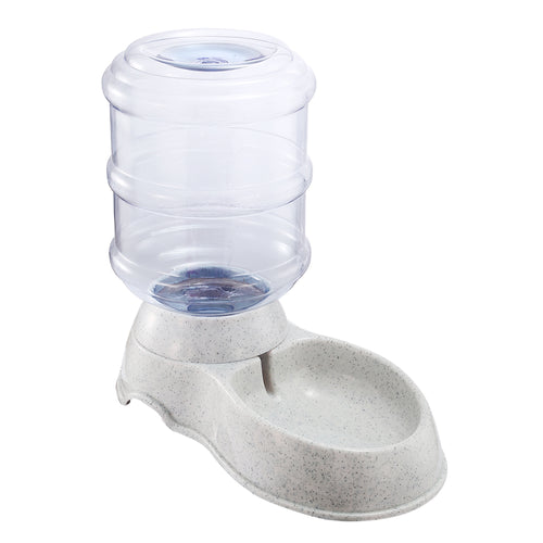 Beige 3.5 L gravity-fed pet water dispenser with a clear reservoir