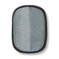 Grey cleaning face of one reusable pet hair cleanup mitt with black fabric edging on a white background
